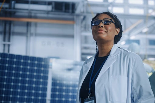 Woman wearing lab coat