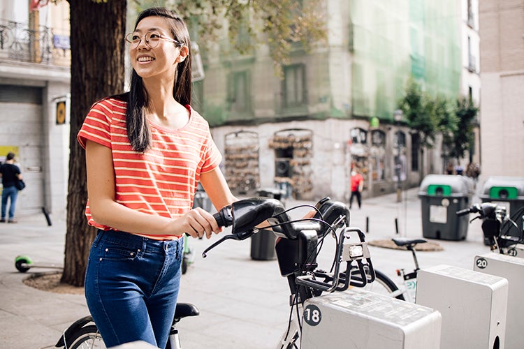 Person renting an e-bike in the city