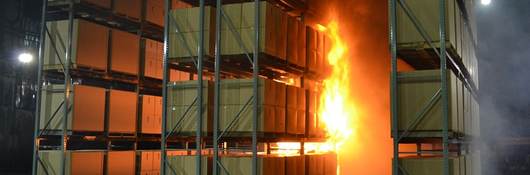 Mock warehouse fire during safety testing