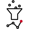 Icon of a filter taking information and turning it into analytics