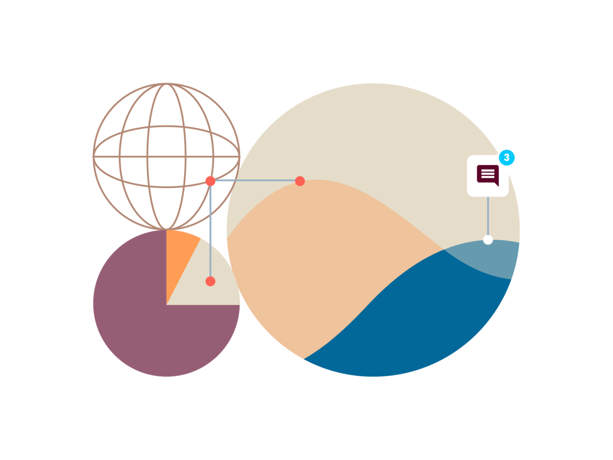 Illustration of a pie chart and graphs